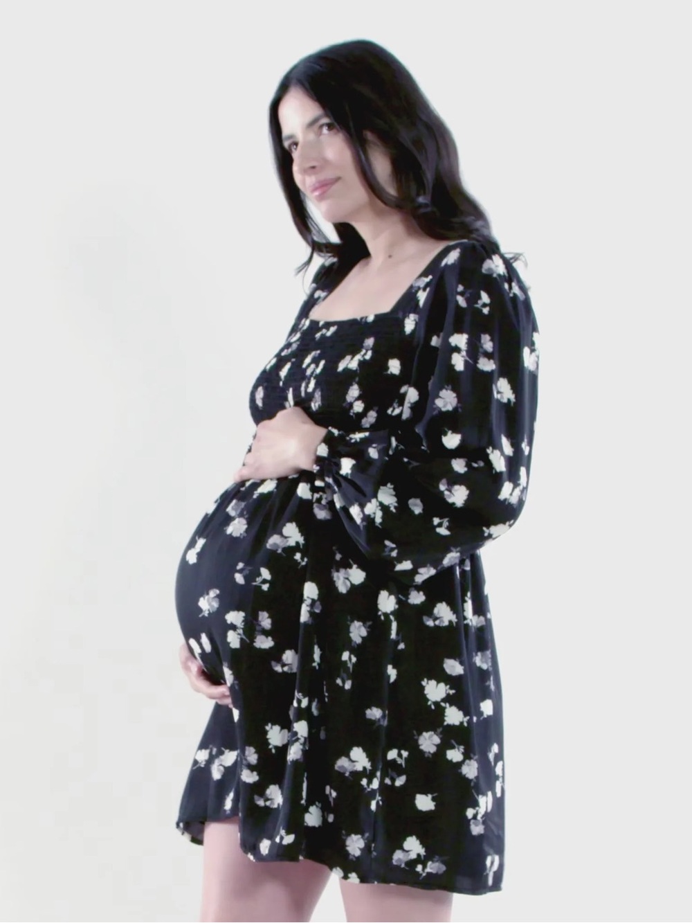 Motherhood Maternity Whimsygoth Black & white Floral Smocked BabyDoll Dress S